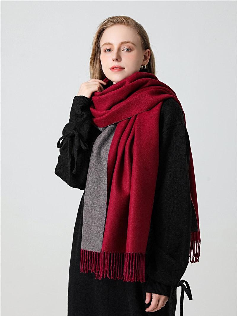 New Fashion Winter Soft Thick Warm Colorful Cashmere Scarf Elegant Escharpe Shawls Scarf Shawls Wraps Lightweight Lady Solid Scarves Fashion Tassels Blanket For Women