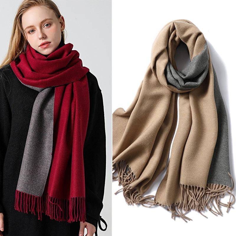 New Fashion Winter Soft Thick Warm Colorful Cashmere Scarf Elegant Escharpe Shawls Scarf Shawls Wraps Lightweight Lady Solid Scarves Fashion Tassels Blanket For Women
