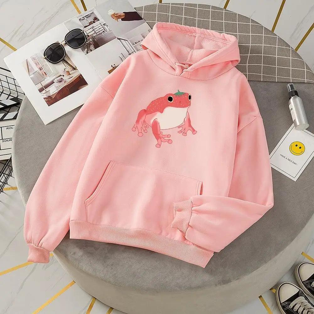 New Frog Sweatshirt Oversized Clothes Long Sleeve Hooded Hoodie For Girls Winter Hoodie With Pocket Pink Sweatshirts Hoodies for Women Teen Girls Cute Cartoon Frogs Casual Hooded Loose Long Sleeve Sweatshirt with Pocket