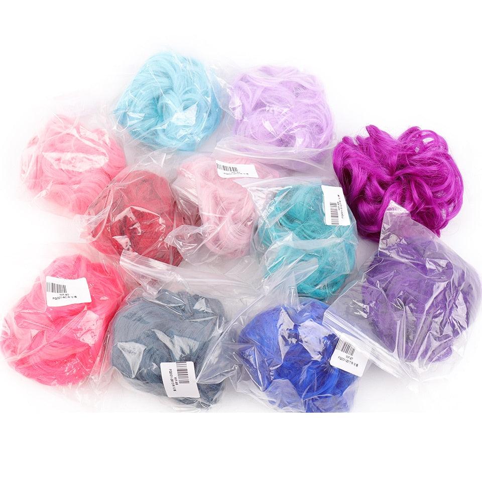 New Girl's Synthetic Chignon Red Pink Purple Blue Green Curly Messy Bun Kids Donut Roller Hair Bun Heat Resistant Fake Hair Wigs For Black Women Cosplay Wigs For Women