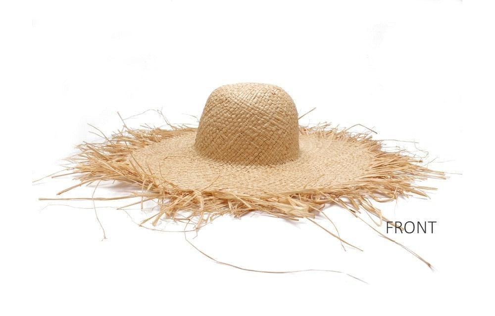 New Handmade Women Straw Sun Hats Large Wide Flat Top Wide Hat Beach Hat Lady Holiday Sun Protection Hat Girls Quality Natural Outdoor Sun Caps For Holiday Vintage Design Hat