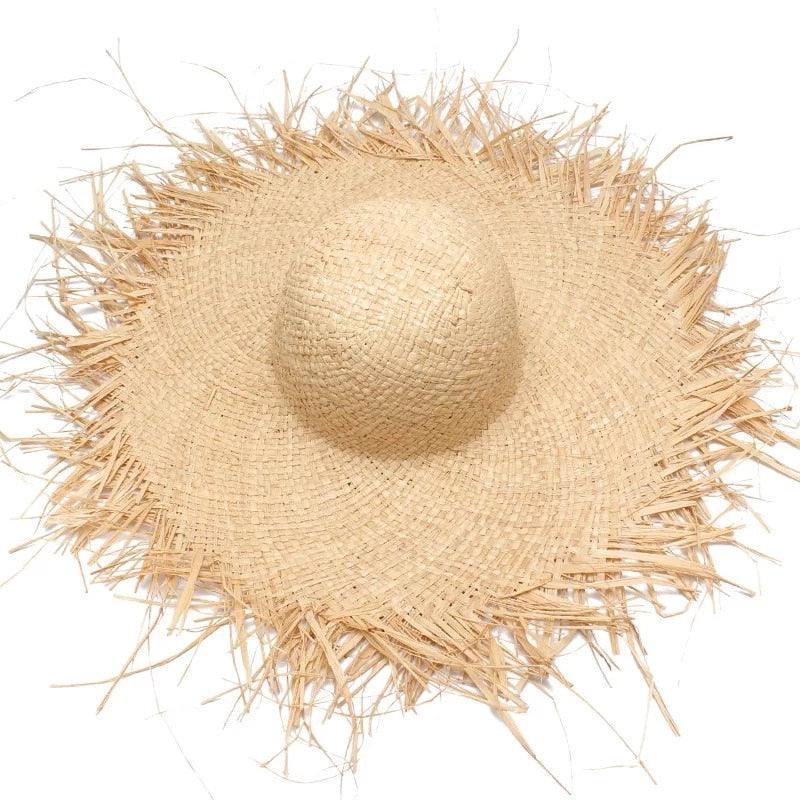 New Handmade Women Straw Sun Hats Large Wide Flat Top Wide Hat Beach Hat Lady Holiday Sun Protection Hat Girls Quality Natural Outdoor Sun Caps For Holiday Vintage Design Hat