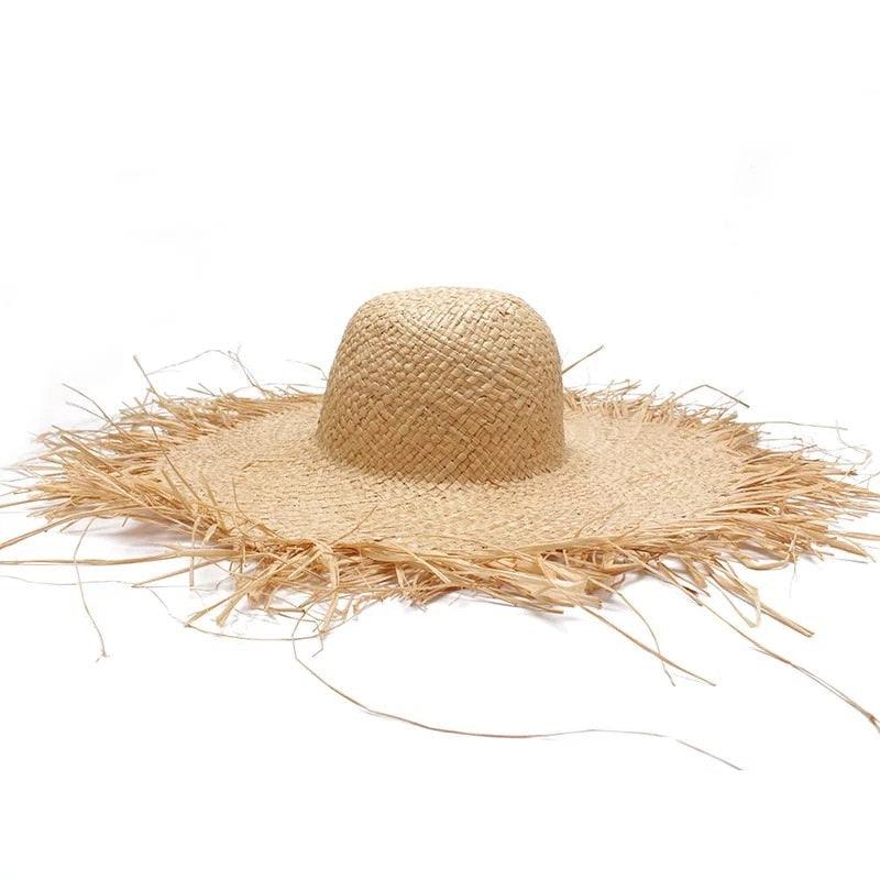 New Handmade Women Straw Sun Hats Large Wide Flat Top Wide Hat Beach Hat Lady Holiday Sun Protection Hat Girls Quality Natural Outdoor Sun Caps For Holiday Vintage Design Hat