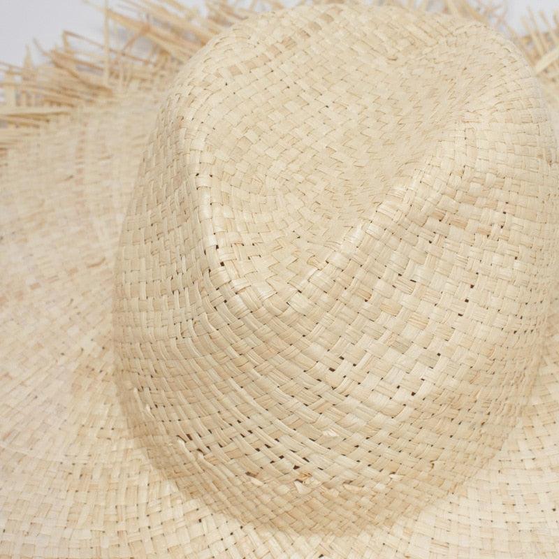 New Handmade Women Straw Sun Hats Large Wide Flat Top Wide Hat Beach Hat Lady Holiday Sun Protection Hat Girls Quality Natural Outdoor Sun Caps For Holiday Vintage Design Hat