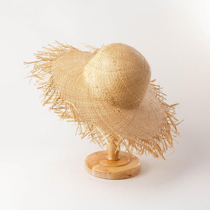 New Handmade Women Straw Sun Hats Large Wide Flat Top Wide Hat Beach Hat Lady Holiday Sun Protection Hat Girls Quality Natural Outdoor Sun Caps For Holiday Vintage Design Hat