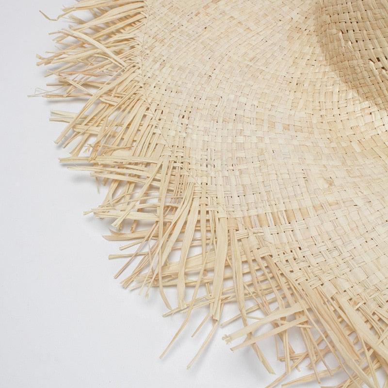 New Handmade Women Straw Sun Hats Large Wide Flat Top Wide Hat Beach Hat Lady Holiday Sun Protection Hat Girls Quality Natural Outdoor Sun Caps For Holiday Vintage Design Hat