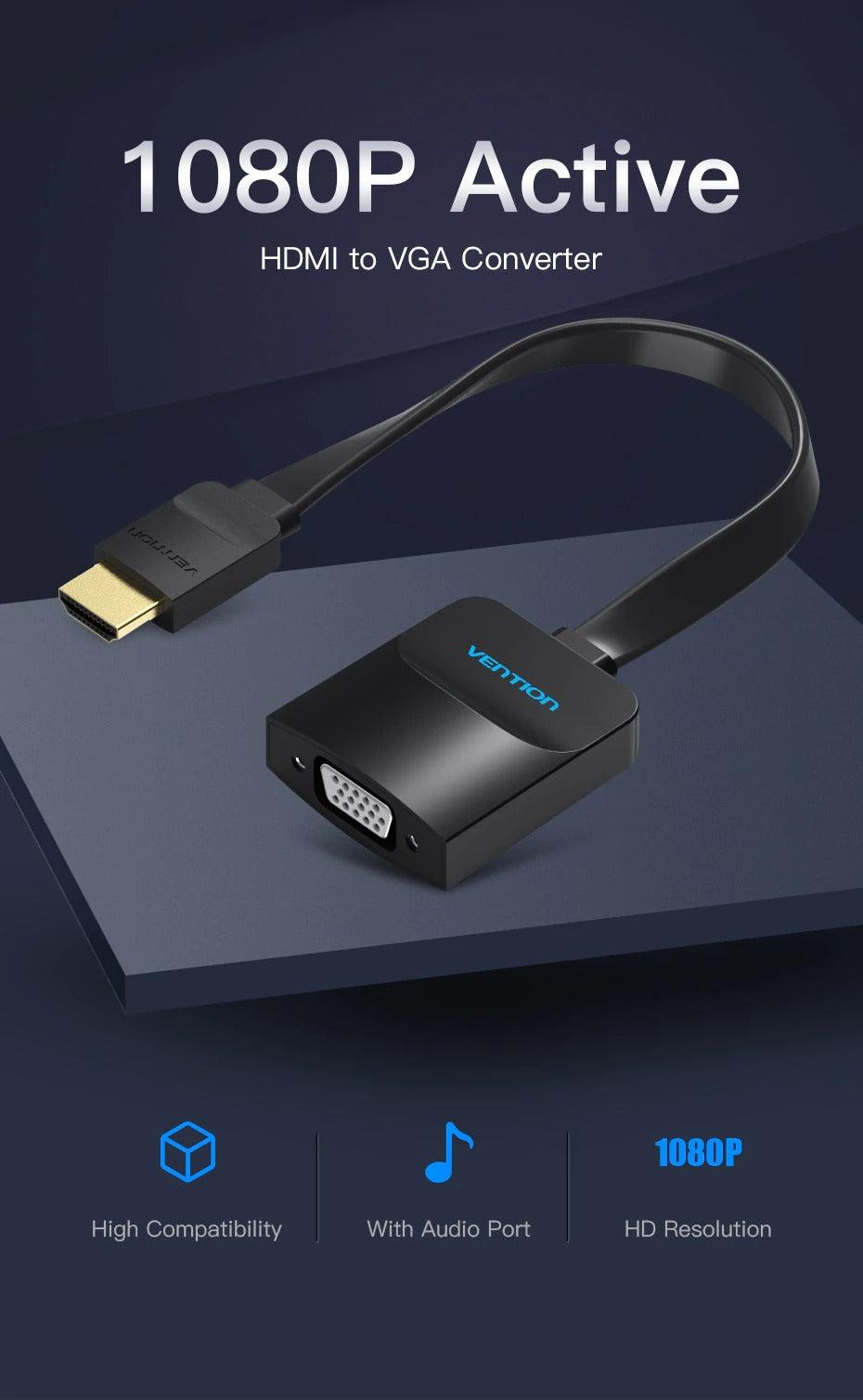 New HDMI To VGA Adapter Digital To Analog Video Audio Converter Cable Gold-Plated HDMI To VGA Adapter Black Design 1080p For Laptop TV Projector Gaming