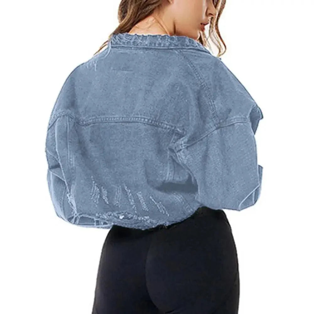 New Incredible Spring Women Sexy Ripped Denim Jackets Vintage Casual Short Jean Jacket Puff Sleeve Winter Female Coat Streetwear