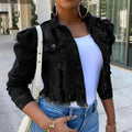 New Incredible Spring Women Sexy Ripped Denim Jackets Vintage Casual Short Jean Jacket Puff Sleeve Winter Female Coat Streetwear