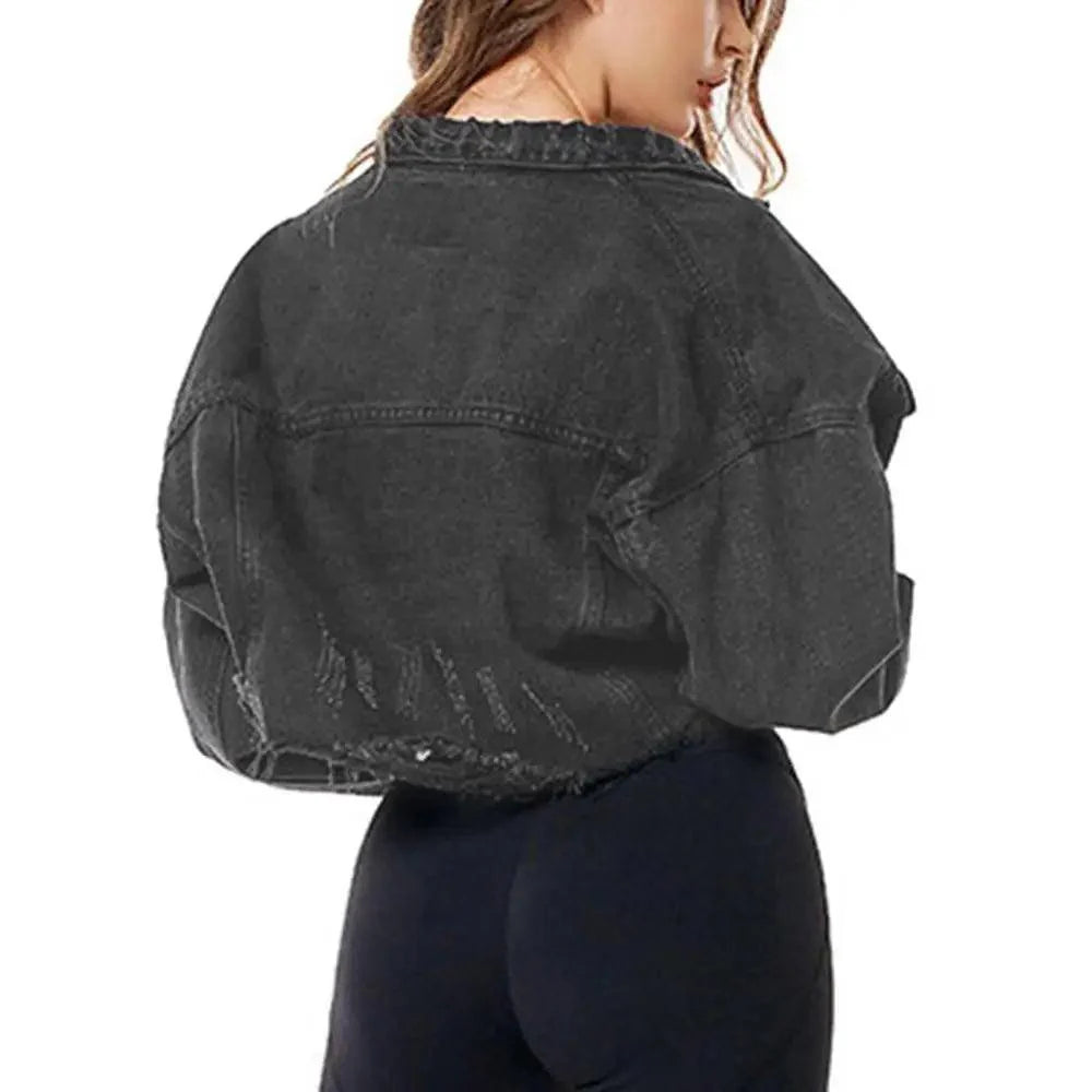 New Incredible Spring Women Sexy Ripped Denim Jackets Vintage Casual Short Jean Jacket Puff Sleeve Winter Female Coat Streetwear
