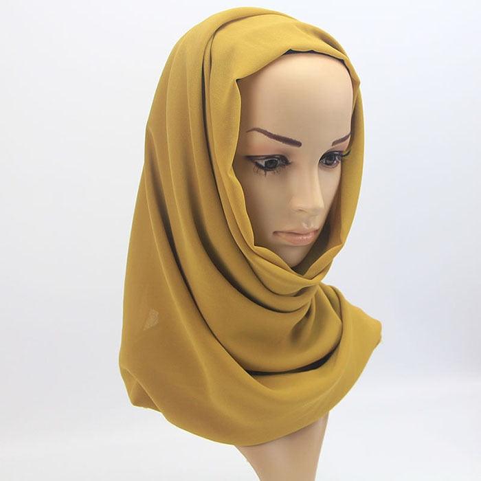 New Long Solid Colorful Soft Chiffon Hijab Elegant Scarf Wrap Lightweight Islamic Head Wear Escharpe Shawls Headband Stole Muslim Hijabs Wrap Headscarf Scarves Colors For Women