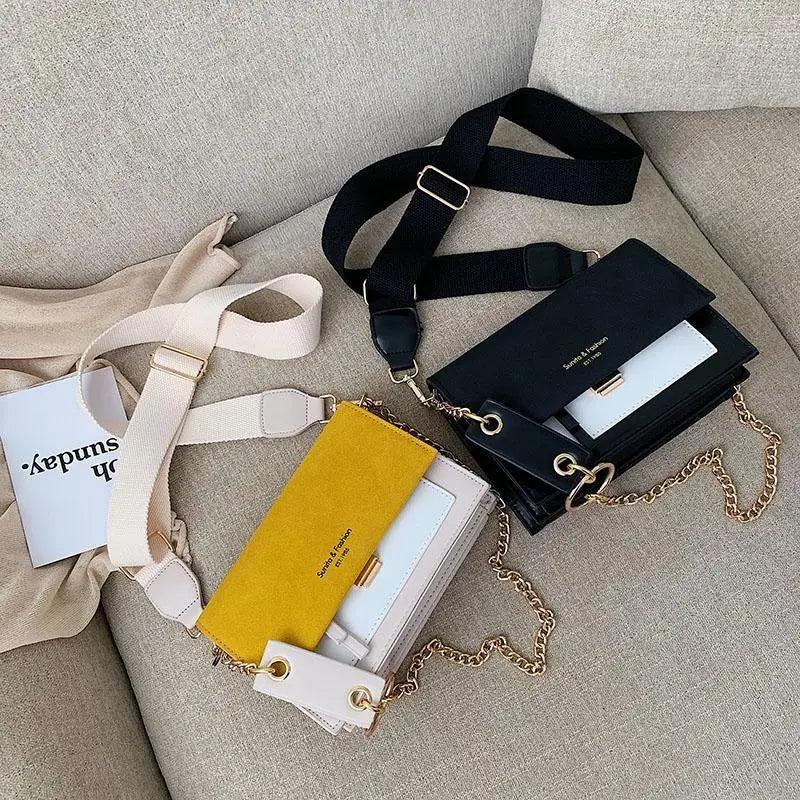 New Look Contrast Color Scrub Leather Crossbody Bags For Women And Girls Simple Chain Shoulder Bag , Purses And Handbags For Ladies
