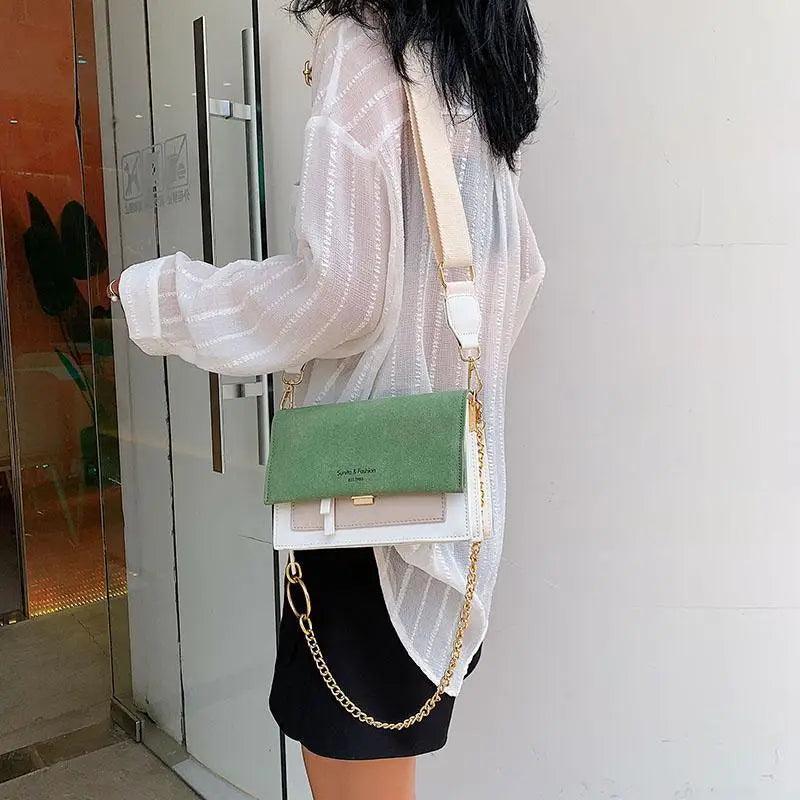 New Look Contrast Color Scrub Leather Crossbody Bags For Women And Girls Simple Chain Shoulder Bag , Purses And Handbags For Ladies
