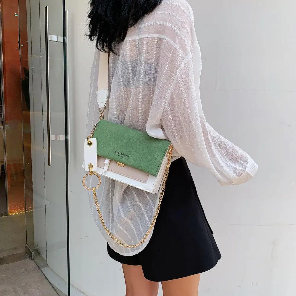 New Look Contrast Color Scrub Leather Crossbody Bags For Women And Girls Simple Chain Shoulder Bag , Purses And Handbags For Ladies