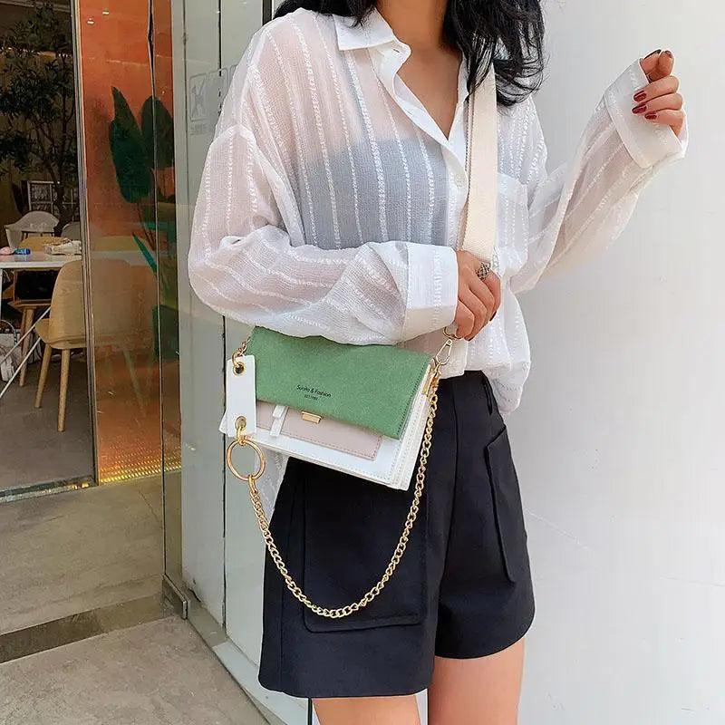 New Look Contrast Color Scrub Leather Crossbody Bags For Women And Girls Simple Chain Shoulder Bag , Purses And Handbags For Ladies