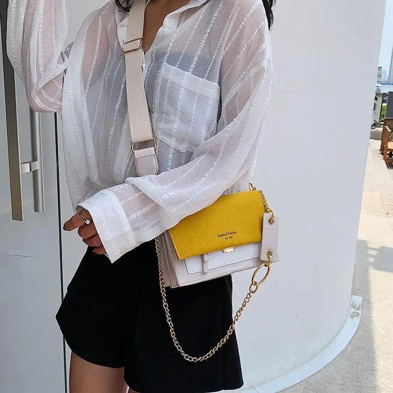 New Look Contrast Color Scrub Leather Crossbody Bags For Women And Girls Simple Chain Shoulder Bag , Purses And Handbags For Ladies