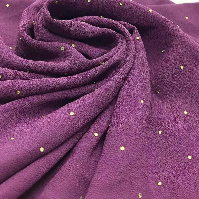 New Luxurious Gold Chiffon Head Scarf Solid Soft Long Muslim Scarves For Women Hijab Musulman Female Shawl and Wrap