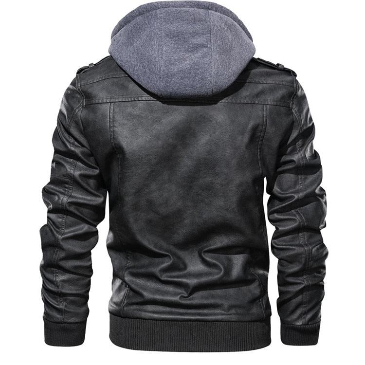 New Men's PU Leather Jackets Autumn Casual Motorcycle Jacket Biker Hooded Jackets Autumn Casual Warm Jacket Men Winter Clothing Jackets Men Black Vintage Motorcycle Jacket With Removable Hood