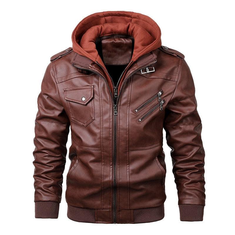 New Men's PU Leather Jackets Autumn Casual Motorcycle Jacket Biker Hooded Jackets Autumn Casual Warm Jacket Men Winter Clothing Jackets Men Black Vintage Motorcycle Jacket With Removable Hood