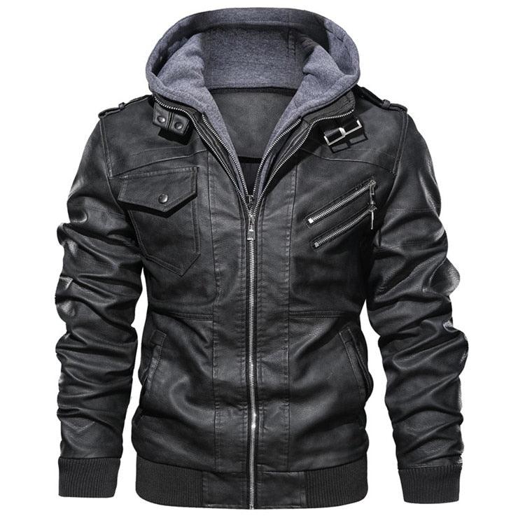 New Men's PU Leather Jackets Autumn Casual Motorcycle Jacket Biker Hooded Jackets Autumn Casual Warm Jacket Men Winter Clothing Jackets Men Black Vintage Motorcycle Jacket With Removable Hood