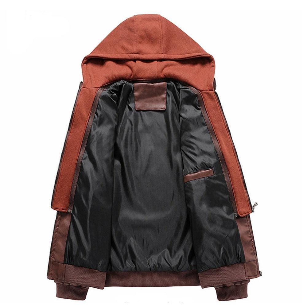 New Men's PU Leather Jackets Autumn Casual Motorcycle Jacket Biker Hooded Jackets Autumn Casual Warm Jacket Men Winter Clothing Jackets Men Black Vintage Motorcycle Jacket With Removable Hood