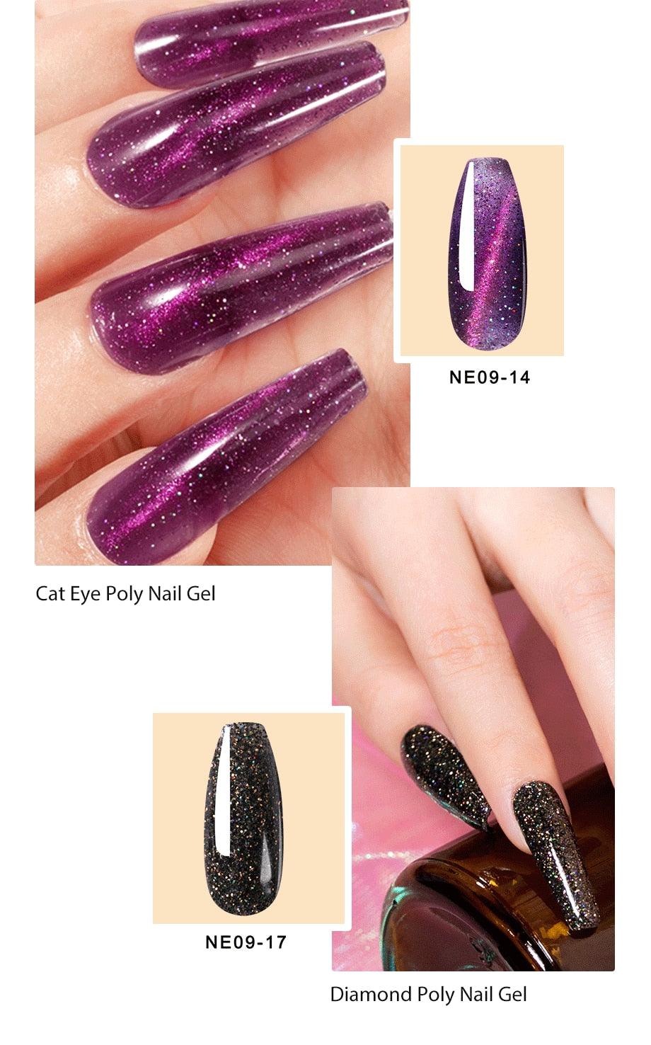 New Poly Nail Polish Gel Extension Glitter Gel Nails Manicure Design UV Reflective Diamond Shine