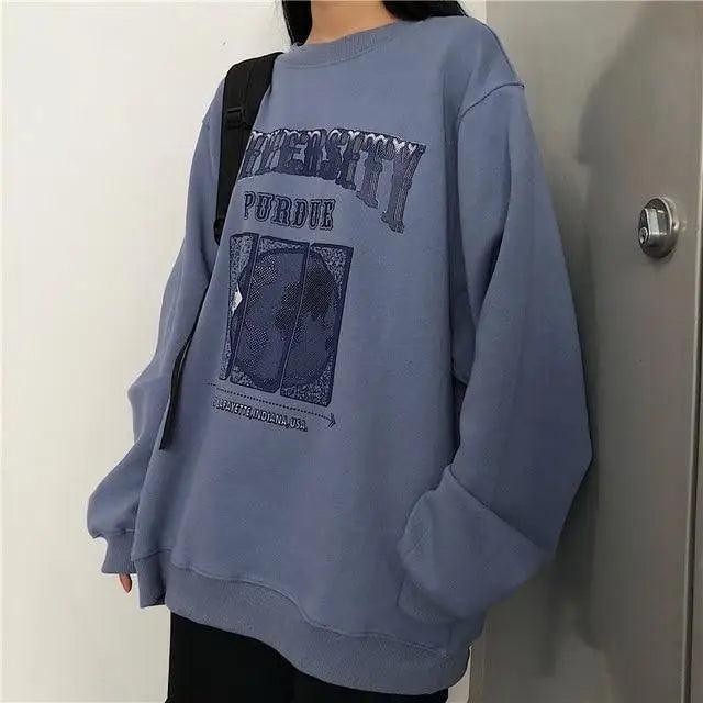 New Spring Autumn O-Neck Pullover Women Loose Clothes Oversized Sweatshirt Vintage Oversized Sweatshirt Women Embroidered Retro Letter Print Long Sleeve Shirt Crew Neck Sweatshirt