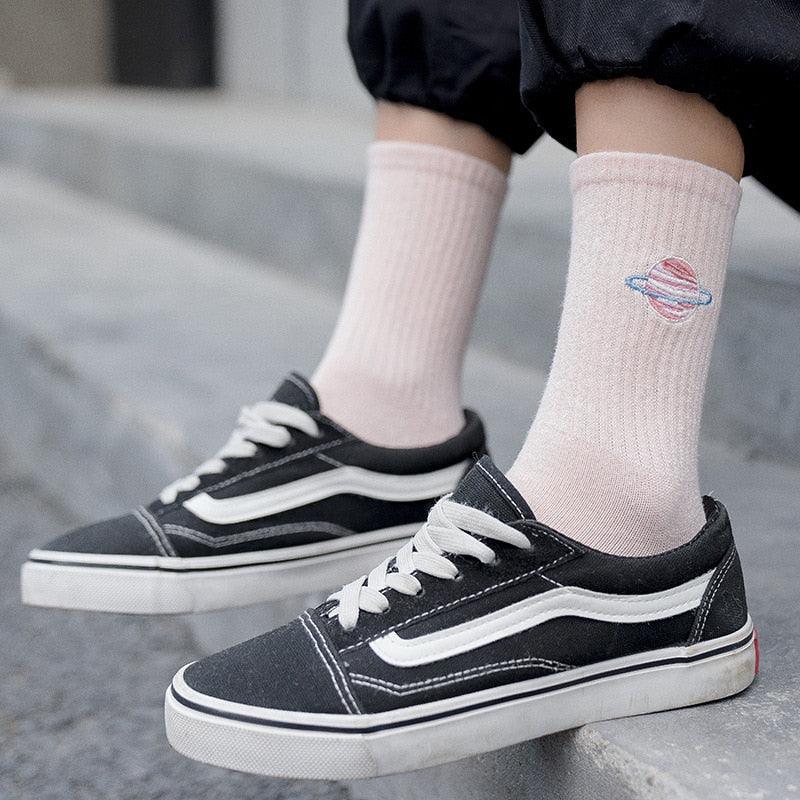 Combed Out Of Pure Cotton Socks Autumn Cute Japanese Harajuku Planet Magic Array Embroidery Long Socks Korean Style Kawaii Girls Socks For Men And Women