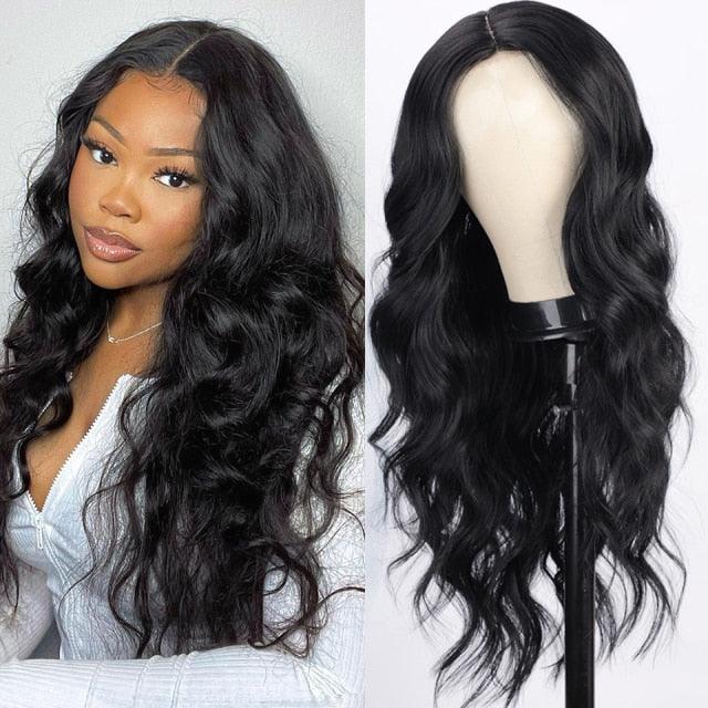 Long Body Wave Black Wig Synthetic Wigs for Black Women Middle Part Brown Red Pink Purple Cosplay Hair Wigs For Black Women Cosplay Wigs For Women