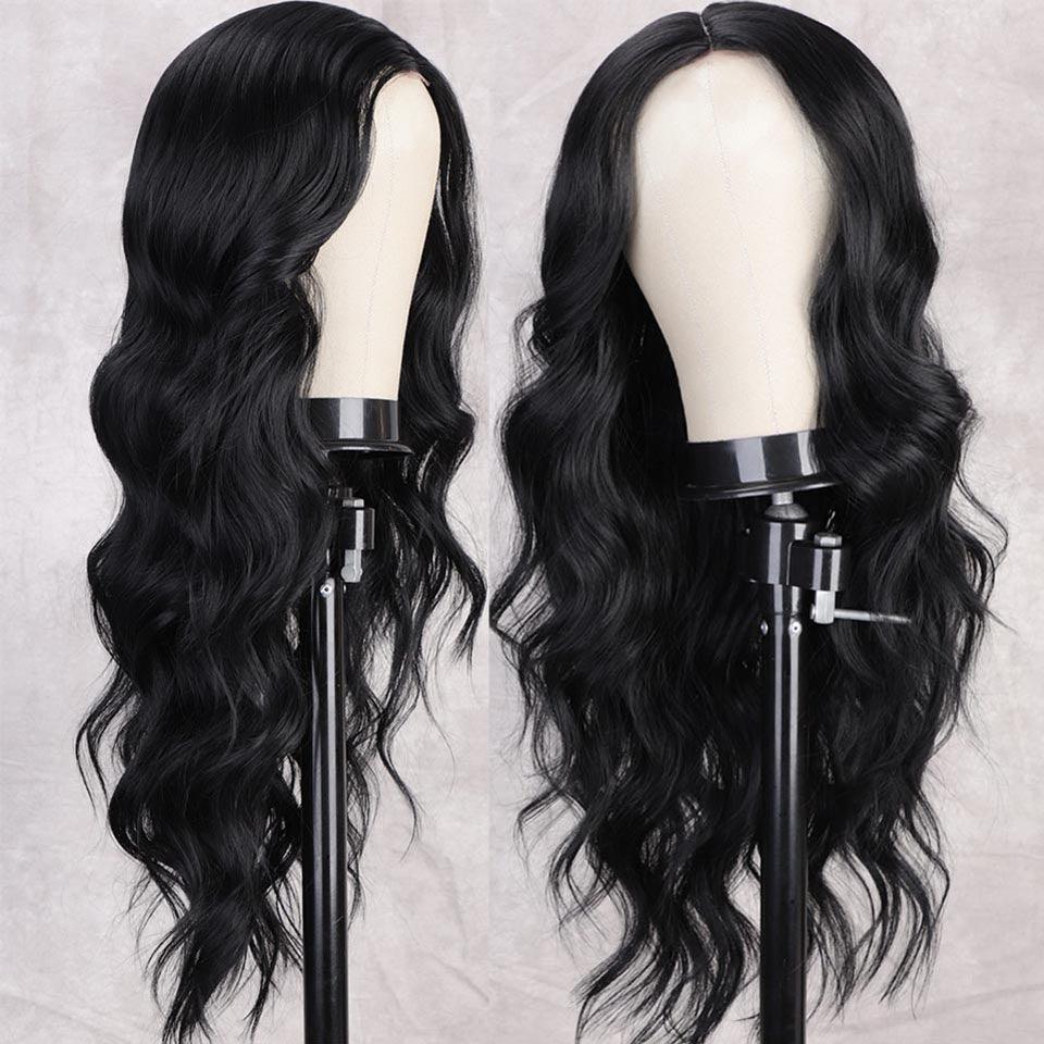 Long Body Wave Black Wig Synthetic Wigs for Black Women Middle Part Brown Red Pink Purple Cosplay Hair Wigs For Black Women Cosplay Wigs For Women