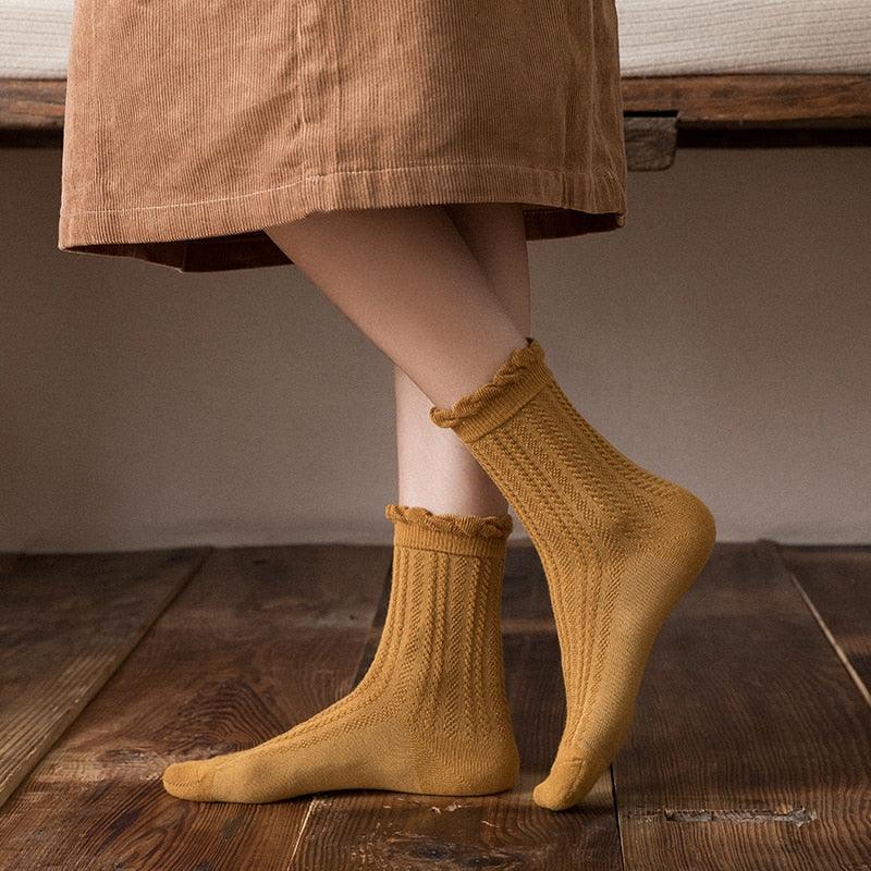 Ruffle Frilly Socks Kawaii Cotton Socks Cute Women Solid Color Warm Winter Running Cycling Climbing Unisex socks For Men And Women