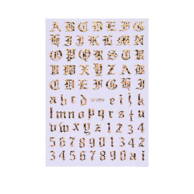 New Super Thin Self-Adhesive  Letter 3d Nail Decal Stickers Manicure Nail Art Decoration Accessories Holographic Old English Character Nail Self-Adhesive Sticker English Font Design Manicure Design Water Sliders Decorations Accessories