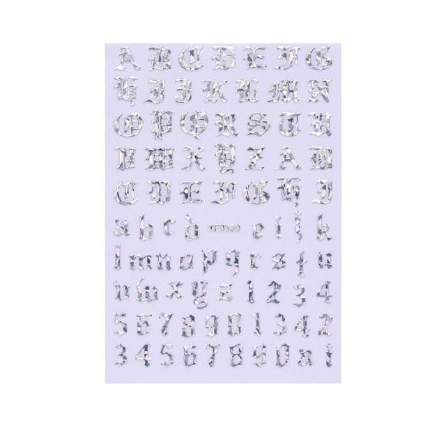 New Super Thin Self-Adhesive  Letter 3d Nail Decal Stickers Manicure Nail Art Decoration Accessories Holographic Old English Character Nail Self-Adhesive Sticker English Font Design Manicure Design Water Sliders Decorations Accessories