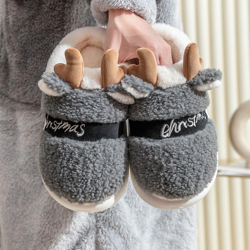 New Thick Sole Christmas Deer Slippers Women Men Indoor Warm Slipper Soft Plush Home Floor Winter Platform Shoes Boys And Girls House Slippers Kids Animal Indoor Slipper Fuzzy Toddler Home Shoes