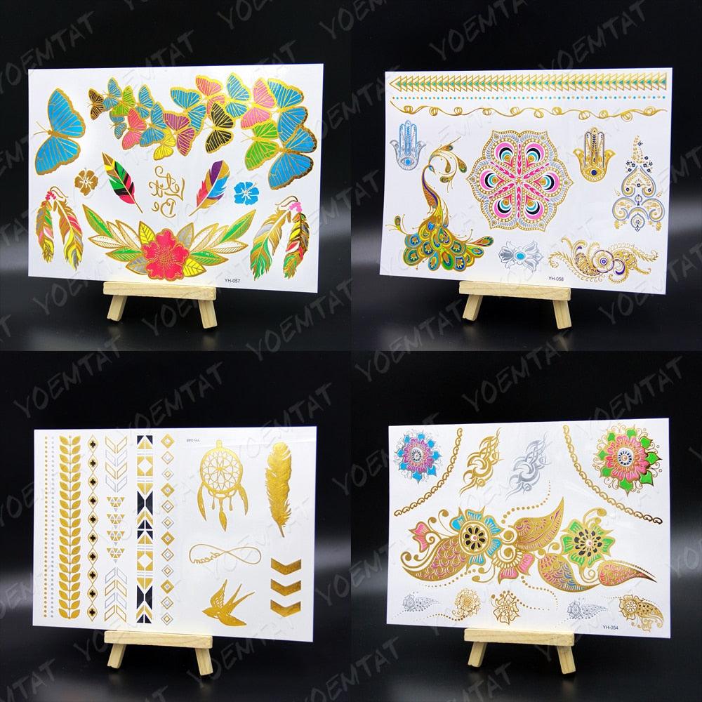 New Waterproof Temporary Tattoo Sticker Golden Silver Flower Jewelry Flash Fashion Different Design Tattoos For Womens