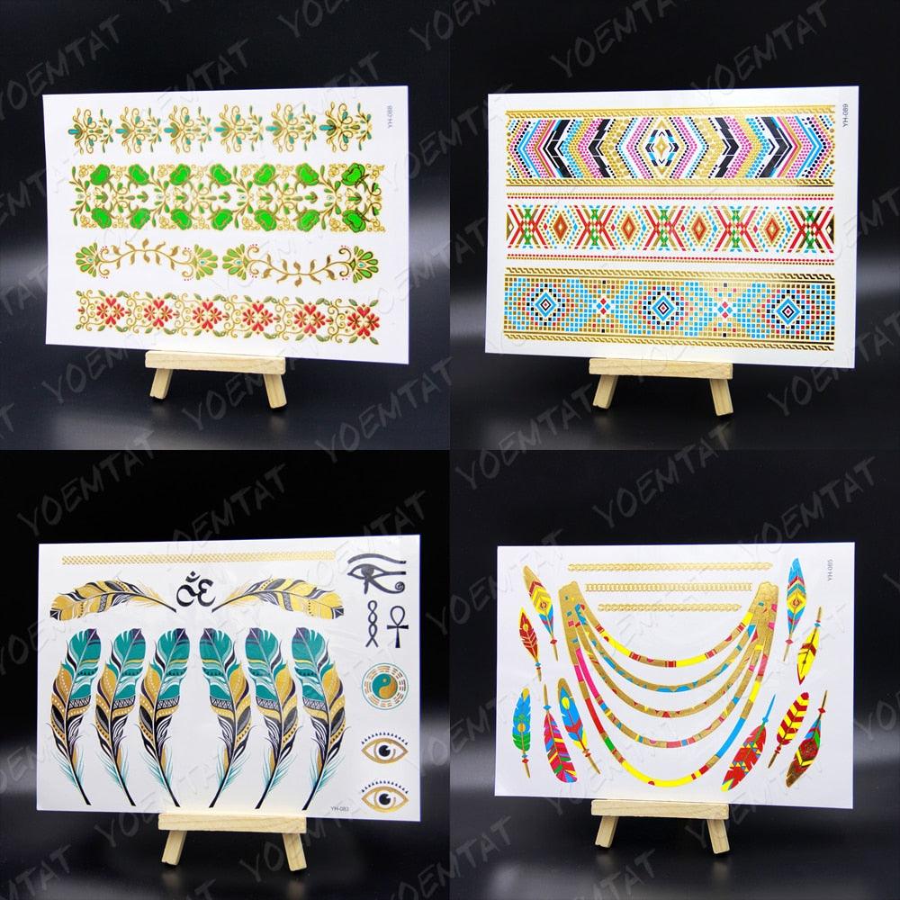 New Waterproof Temporary Tattoo Sticker Golden Silver Flower Jewelry Flash Fashion Different Design Tattoos For Womens
