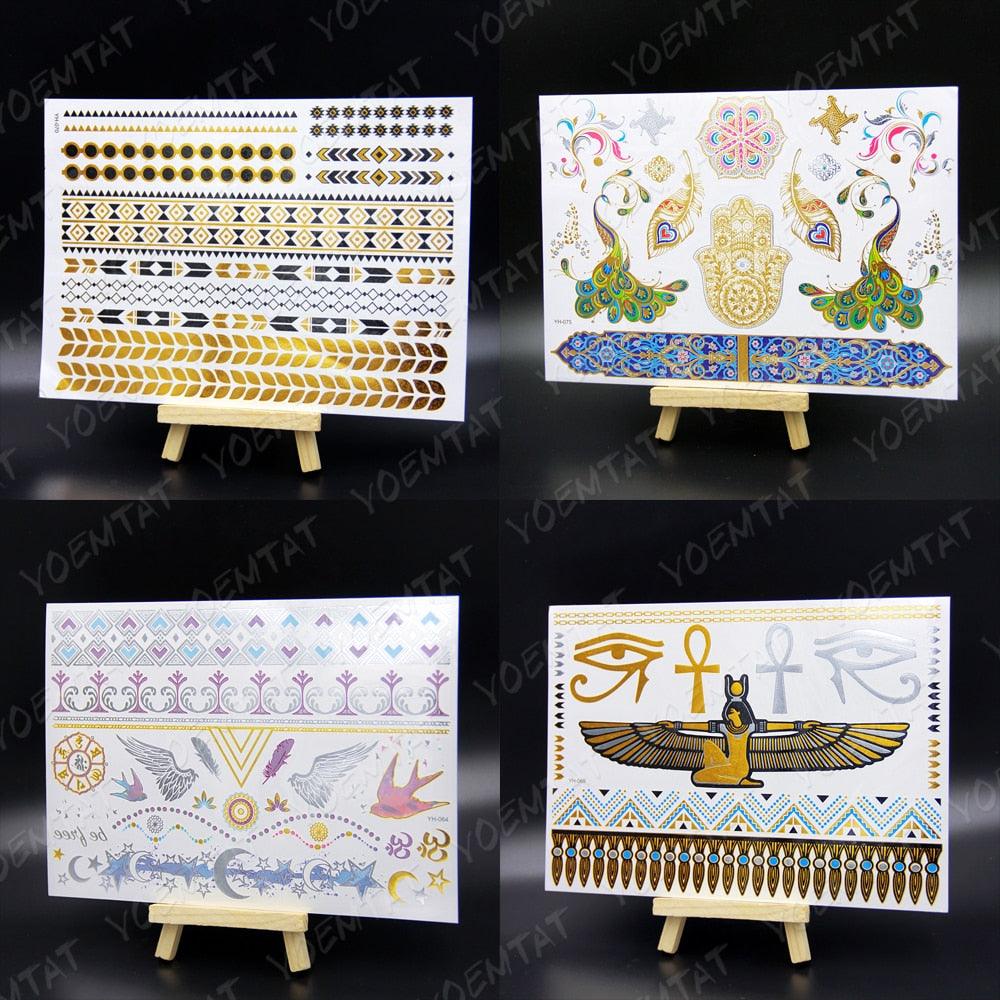 New Waterproof Temporary Tattoo Sticker Golden Silver Flower Jewelry Flash Fashion Different Design Tattoos For Womens