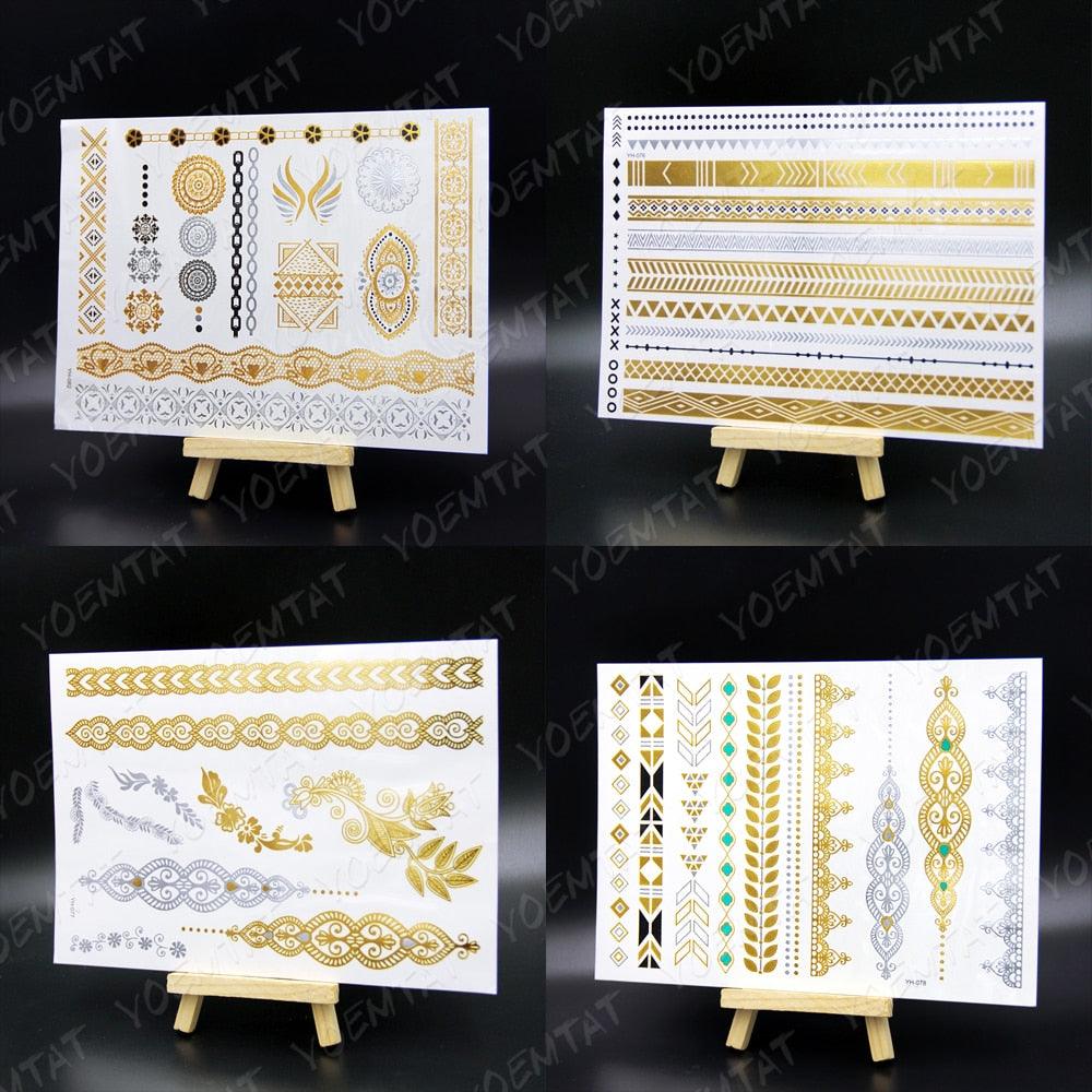 New Waterproof Temporary Tattoo Sticker Golden Silver Flower Jewelry Flash Fashion Different Design Tattoos For Womens
