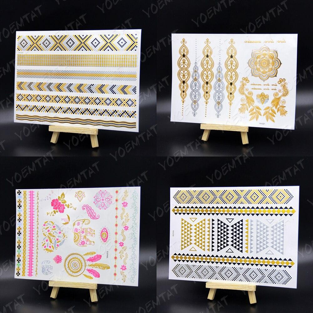 New Waterproof Temporary Tattoo Sticker Golden Silver Flower Jewelry Flash Fashion Different Design Tattoos For Womens