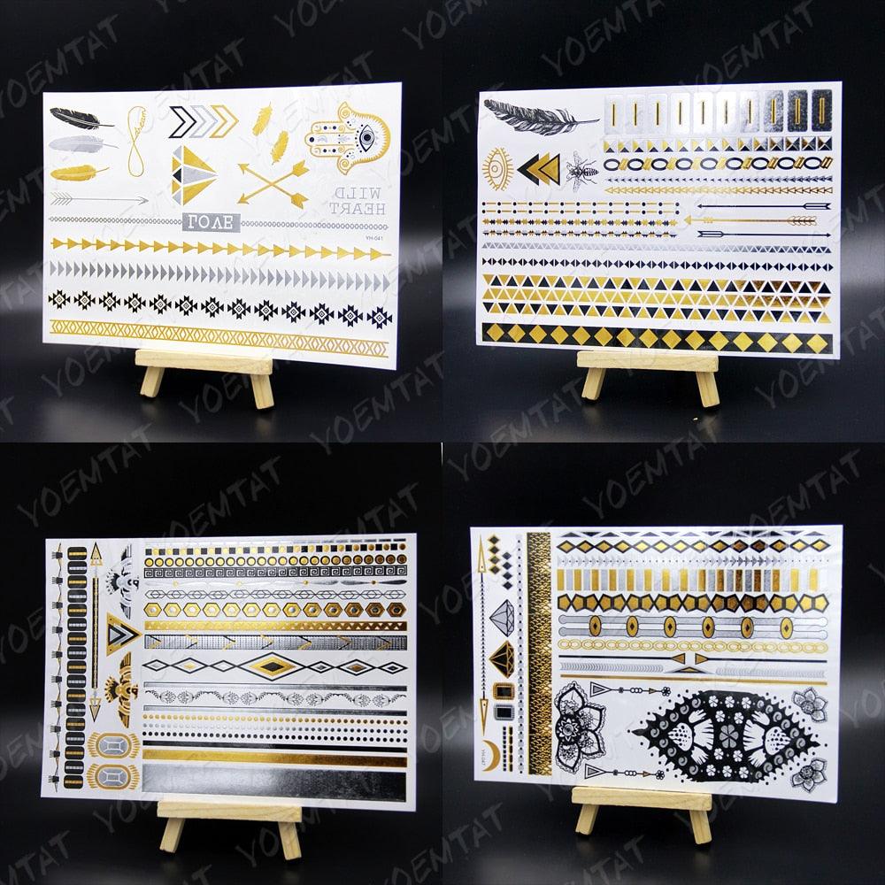 New Waterproof Temporary Tattoo Sticker Golden Silver Flower Jewelry Flash Fashion Different Design Tattoos For Womens