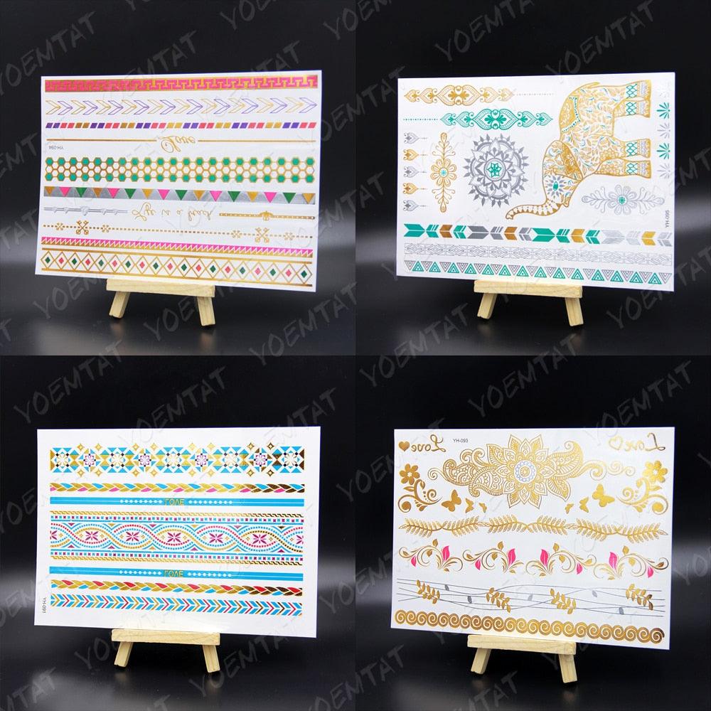 New Waterproof Temporary Tattoo Sticker Golden Silver Flower Jewelry Flash Fashion Different Design Tattoos For Womens