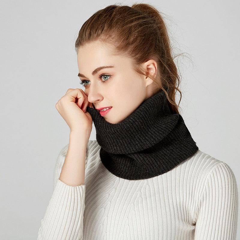 New Winter Autumn Solid Color Soft Cashmere Knit Ring Scarves Neck Warmer Elastic Neck Gaiter Head Wrap Headwear Comfort Collar Female Winter One Loop Scarf For Women