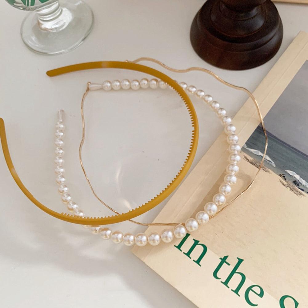New Women Elegant Full Pearls Simple Hairbands Sweet Headband Hair Hoops Holder Ornament Head Band Lady Fashion Hair Accessories