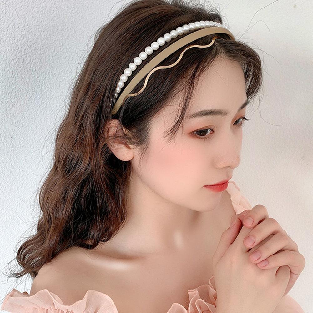 New Women Elegant Full Pearls Simple Hairbands Sweet Headband Hair Hoops Holder Ornament Head Band Lady Fashion Hair Accessories