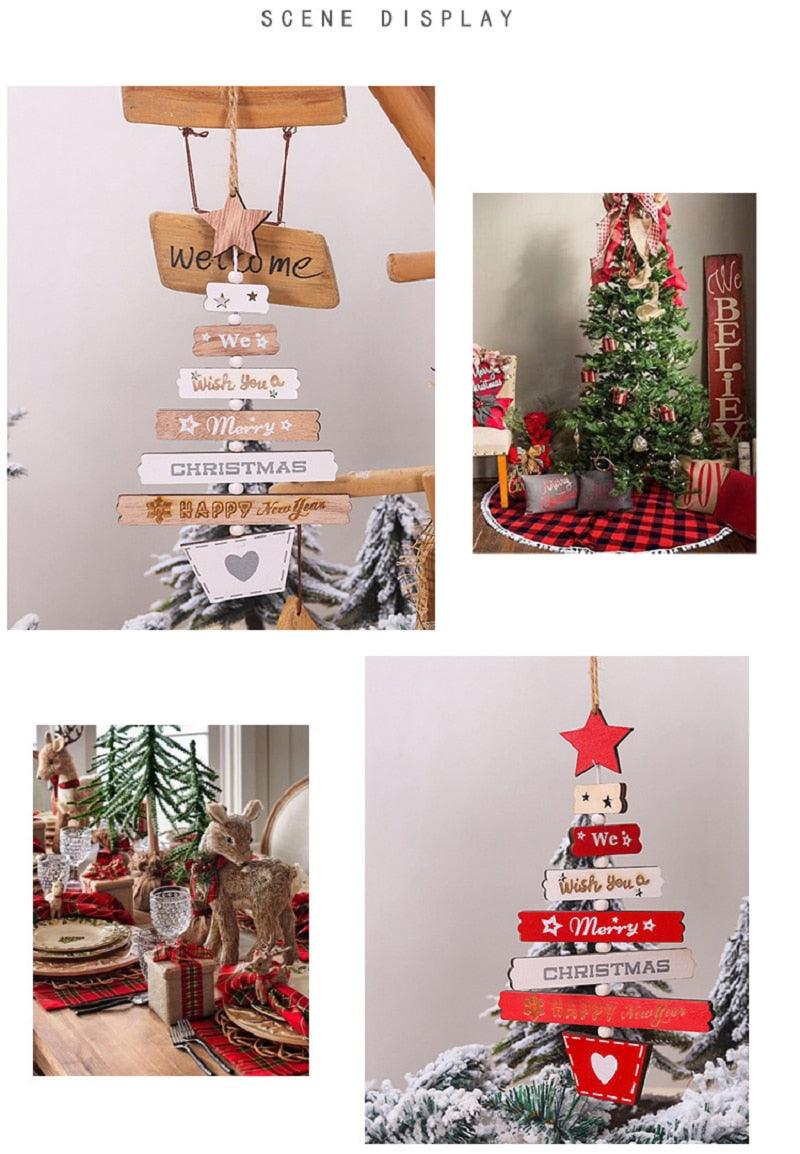 New Year Christmas Tree Bell Pendant Christmas Wooden Hanging Ornaments Letter Pendant Wooden Tree Decorations Star Bird Bow-Knot Letter Bells Design Wooden Hanging Decor For Christmas Tree Wind Wooden Hanging Gift Home Festival Decoration Accessories