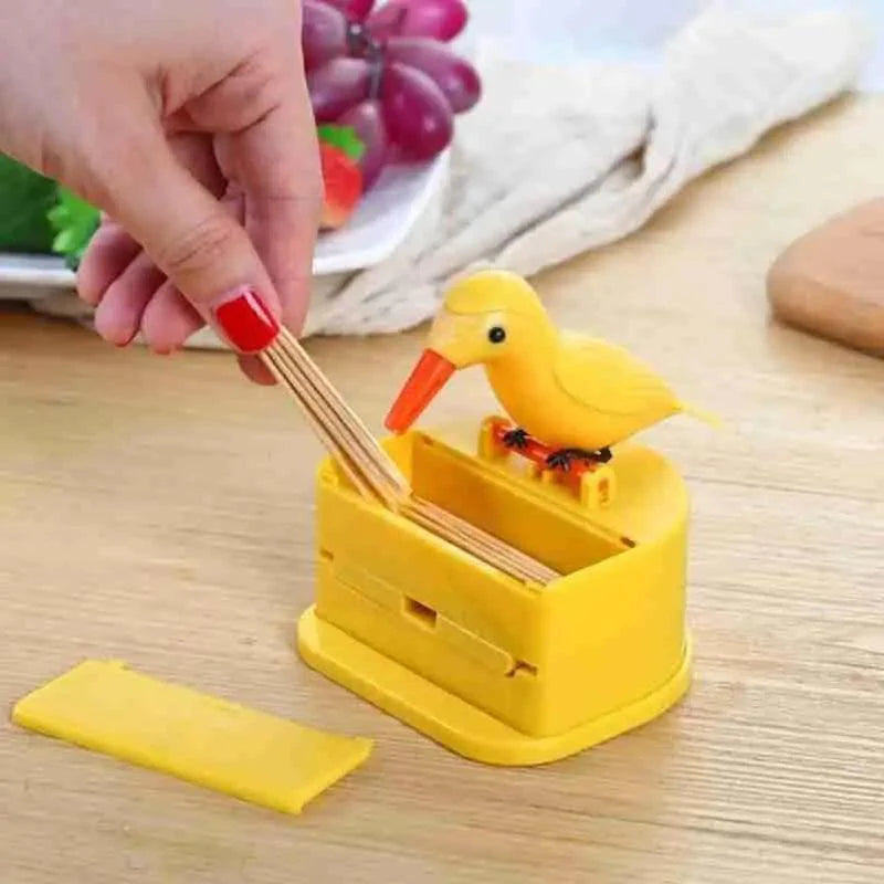 New Yellow Small Bird Toothpick Container Automatic Toothpick Dispenser Toothpick Holder Home Decoration Kitchen Accessories