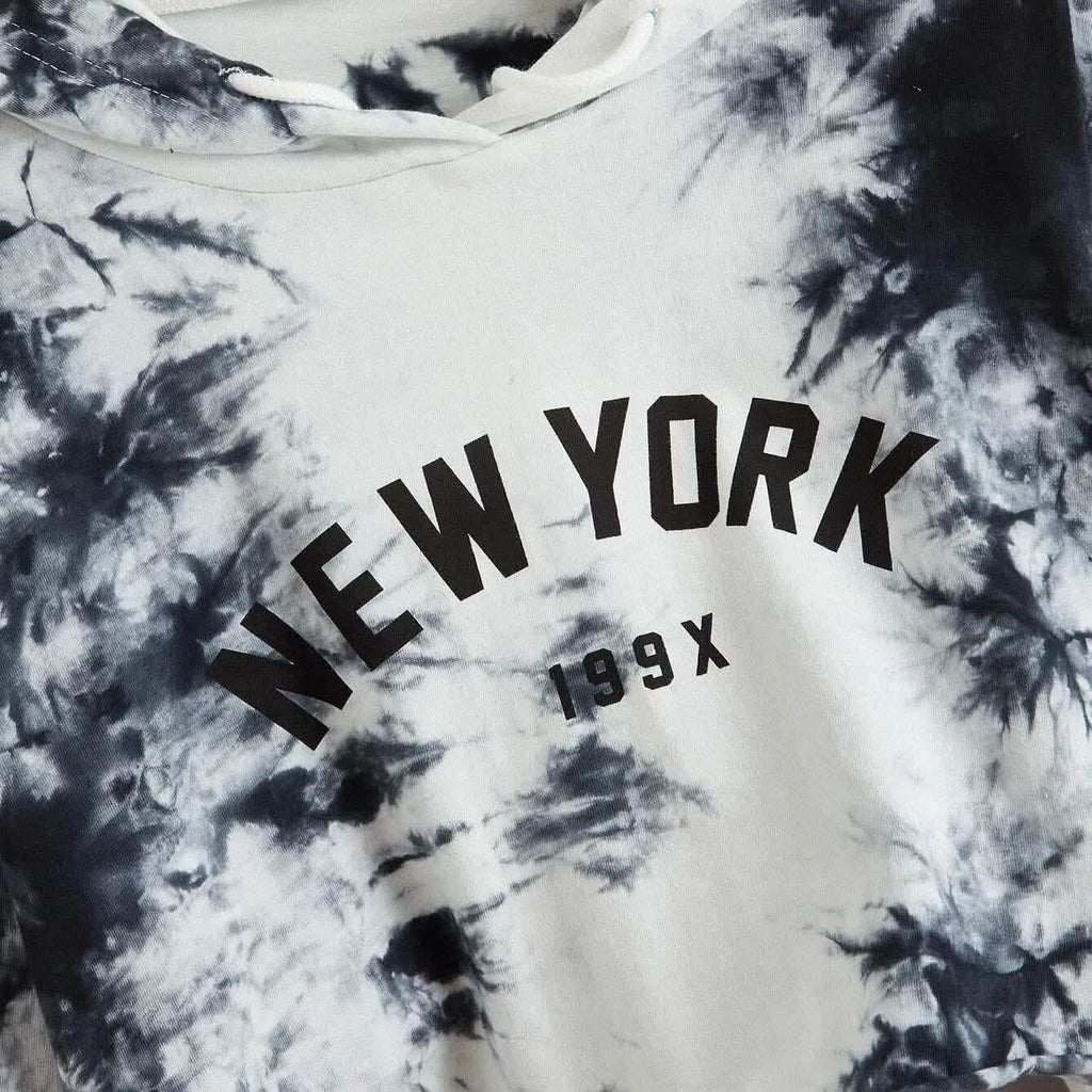 New York Graphic Tie-Dye Cropped Hoodie