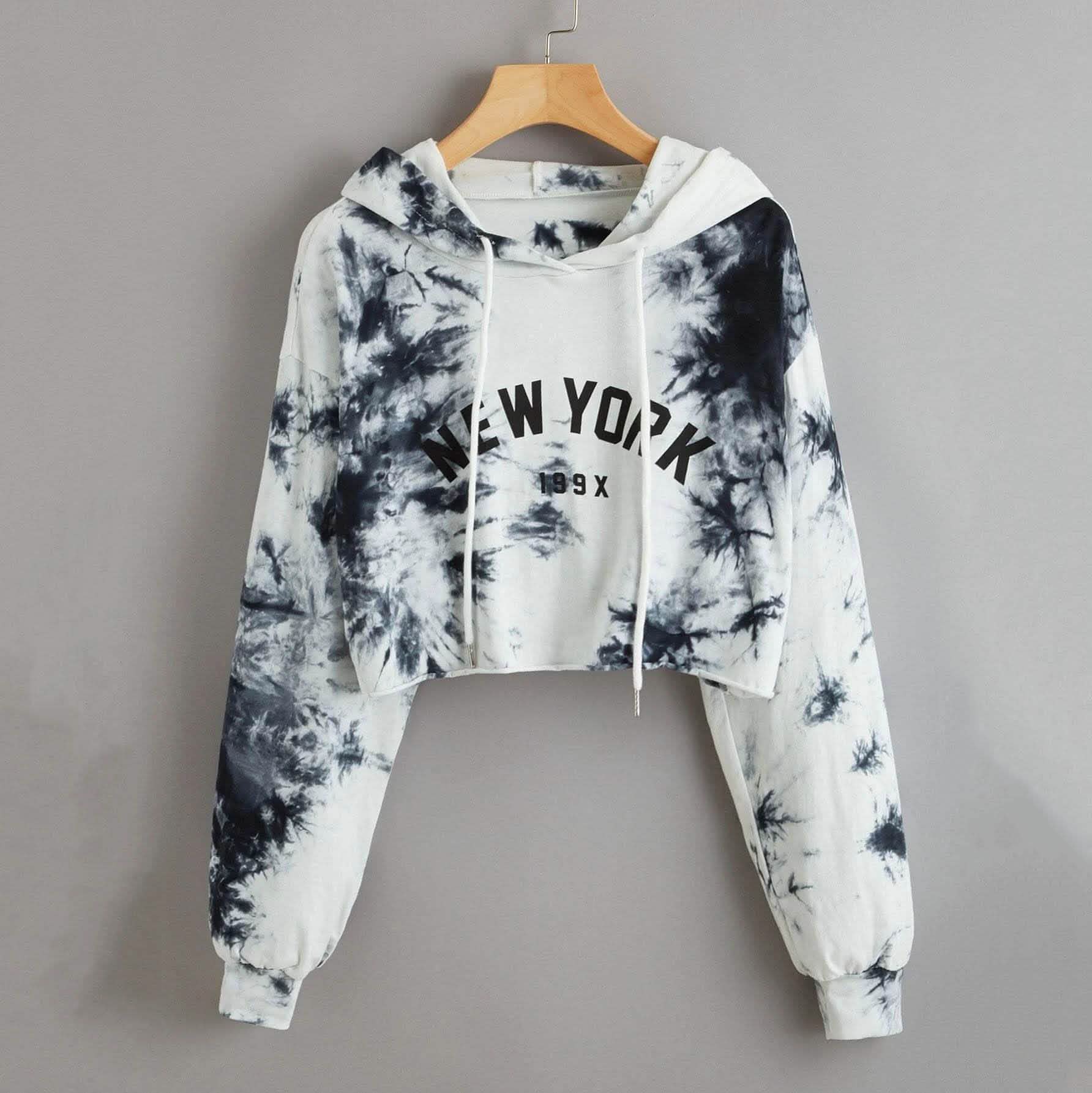 New York Graphic Tie-Dye Cropped Hoodie