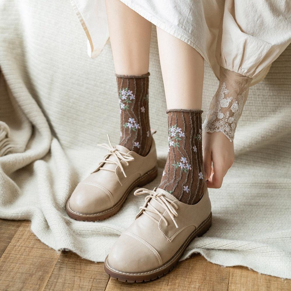 News Fashion Floral Print Women's Socks Harajuku Vintage Streetwear Crew Socks Kawaii Cute Cotton Long Sock Winter Warm Socks For Men And Women