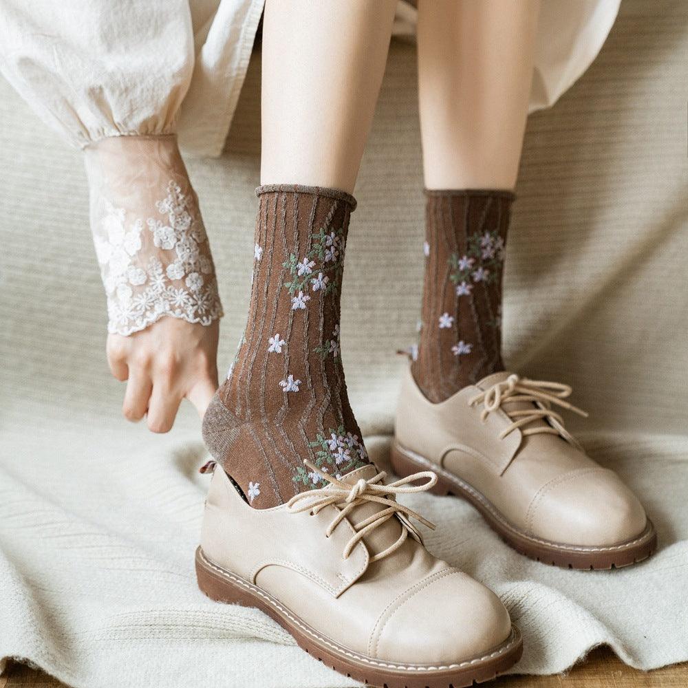 News Fashion Floral Print Women's Socks Harajuku Vintage Streetwear Crew Socks Kawaii Cute Cotton Long Sock Winter Warm Socks For Men And Women